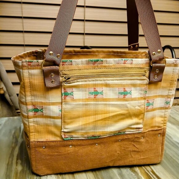 New Southwestern Phoenix Tote Shopper Purse Bag Rust Gold Double handle Carryall - Picture 2 of 11